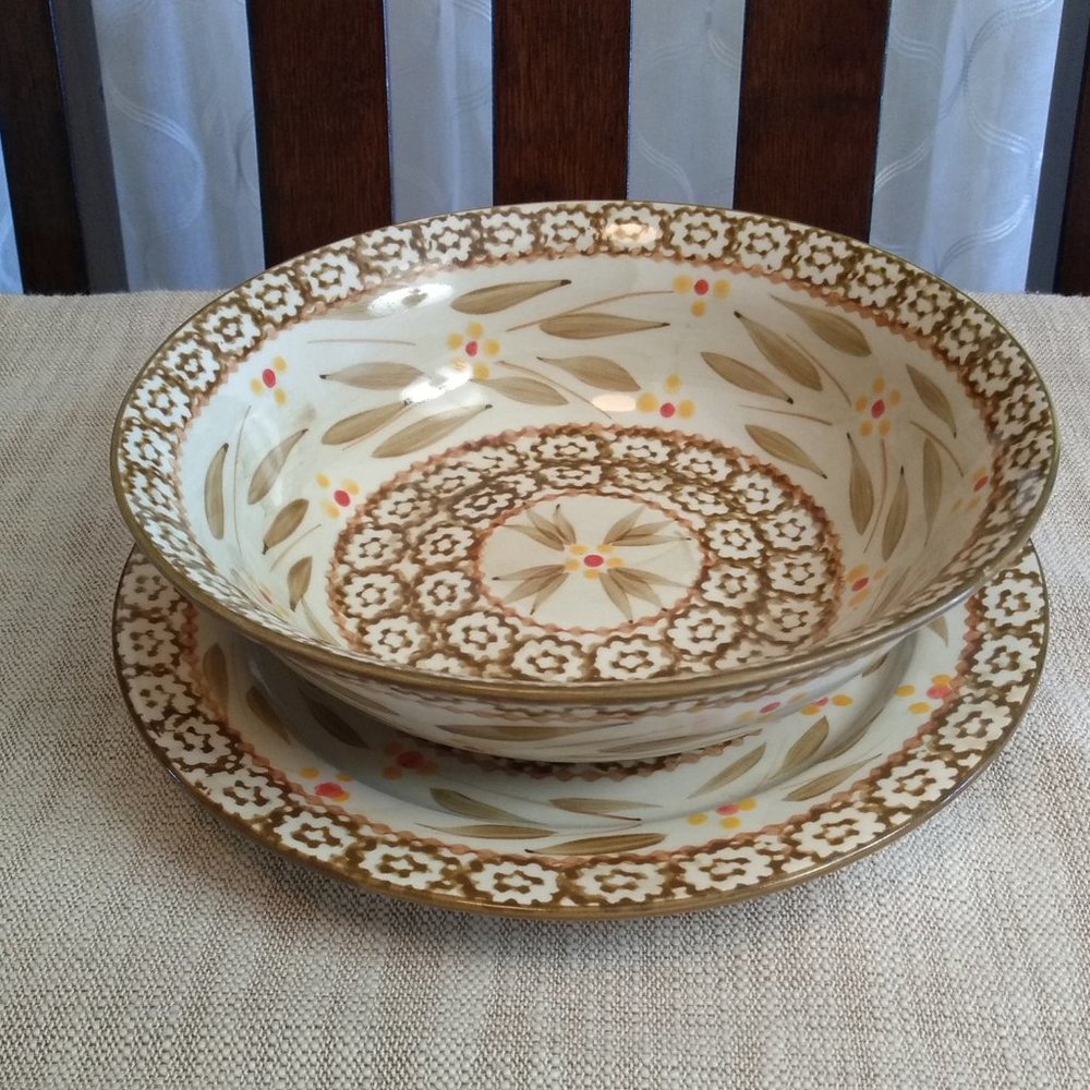 Temp-tations Old World Brown Dishware 2 Bowls 2 Salad Plates
